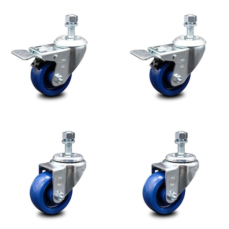 Service Caster 3 Inch Solid Polyurethane Swivel 12mm Stem Caster Total Lock Brake SCC, 2PK SCC-TSTTL20S314-SPUS-M1215-2-S-2